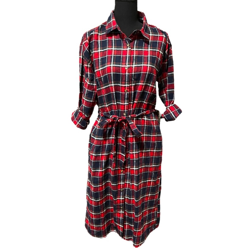 NWT! ACTIVE USA Button down with belt plaid dress Size: Small SKu:O1